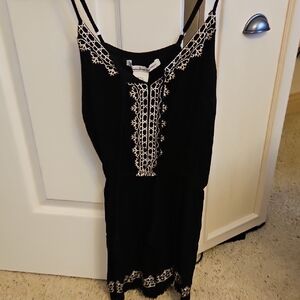 American Rag Black Romper with White Embroidery